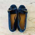 Tory Burch Solid Blue Suede Smoking Flat Flats Gold Logo Buckle - US 7.5 Photo 7