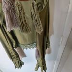 Lulus  Crochet Cold Shoulder Side Tie Top M Olive Green Boho Fairycore Festival Photo 7