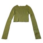 Double Zero  Size M Long Sleeve Plunge Neck Crop Green‎ Pointelle Knit Rib Fitted Photo 6