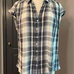 Lucky Brand Navy Plaid Button-Up Sleeveless Shirt Photo 1