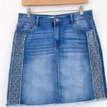 NEW Women's Denim Embroidered A Line Skirt size 6 Boho Stretch 18.5" Photo 0