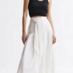 Reiss Oakley Button Belted Linen Blend Midi Skirt Ivory 0 NEW Photo 9