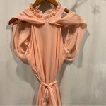 Gorgeous peach boho maxi ruffle collar cold shoulder drapey belted beach dress Orange Size M Photo 2