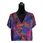 Diane Freis Vintage 80s‎ Blouse Colorful Floral Abstract Tunic Top Size M Artsy Green Size M Photo 2