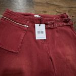 Princess Polly  Paltrow Mid Rise Wide Leg Cargo Jeans Washed Burgundy. Photo 2