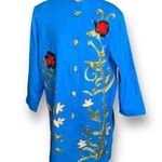 Vintage Indigo Moon Embroidered Blue Floral Embellished Asian Longline Jacket 1X Photo 10