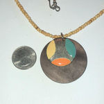 Wooden Beaded Silver Tone Boho Polka Dot Pendant Necklace Brown Photo 1