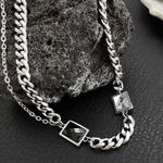 Titanium Steel Cuba Necklace for Men Women,Personality Punk Hip Hop Necklace Silver Photo 0