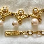 Napier gold tone pearl necklace double chain w/ faux pearls & crystal rhinestone Photo 1