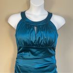 Signature By Sangria Halter Satin Peacock Teal Bodycon Cocktail Dress 14 XL Blue Photo 2