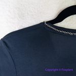 ZARA short sleeve top with metal fringes around neckline navy blue, size S Photo 9