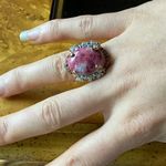Norwegian Thulite Garnet Sterling Silver Cocktail Ring Size 6.75 Photo 3