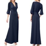 JS Collections NWT Navy Blue Chiffon V Neck Long Sleeve Crepe Maxi Gown US 2 Photo 1