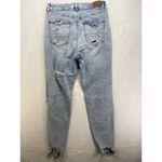 American Eagle Mom Jeans 12 Stretch Distressed Destroyed Chewed Hem Light Wash Photo 10