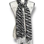 Pashmina Scarf Shawl Wrap White Black Zebra Animal Stripe Fringe 28" x 60" Photo 0