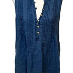 Faherty Sleeveless Knee-Length Dress Button Front 100% Linen Blue Size 4 Photo 0