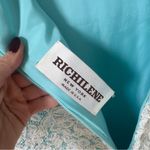 Vintage Richilene Beaded Pearls Pleated Lace Short Sleeve Dress Gown Blue White Photo 8