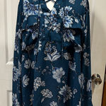 a.n.a  Teal Floral Lace-Up Blouse Photo 0