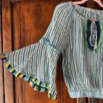 Ramy Brook | Green and White Stripe Bell Sleeve Crop Blouse | XS Photo 4