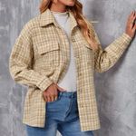 Plaid Flap Pocket Overcoat Tan Size M Photo 0