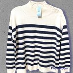 Loft  navy blue and white striped button shoulder sweater Photo 1