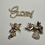 Cherub Angel Glory Rhinestone Brooch Pin Lot Of 3 Gold Tone Photo 0