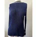 Vtg Womens preppy stripe Cable Knit Sweater XL academic nerd twee university Blue Photo 4