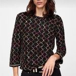 ZARA  black multicolor boucle knit top with pearl detail size Small Photo 0