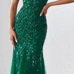 SheIn Elegant Pearl Embroidered V-Neck Fishtail Sparkly Floral Sequin Evening Dress Photo 0