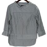 J.Crew Striped Poplin Funnel Neck Blouse Buttons on Left Shoulder 4P Grey White Photo 10