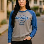 Hard Rock Cafe Unisex Sweatshirt Sz M Blue Gray Contrast Raglan Sleeve Tampa NEW Photo 1