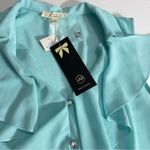 Iris Los Angeles Aqua blue Top Sheer Sleeveless Lace Knot Tie Large Photo 6