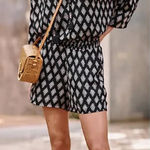 Garnet Hill  Remi Draped Romper‎ Black Diamond Print Bohemian Size XS Photo 0