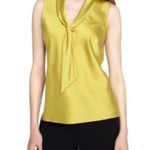 Tahar ASL Tahari yellow tie-neck satin sleeveless top Photo 0