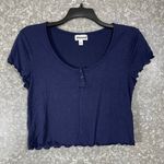 Abound  Women's Navy Blue Lettuce Hem Crop Top T-Shirt - Size Medium - Y2K Style Photo 0