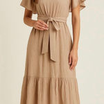 Sim & Sam NWT beige 100% cotton maxi dress with belt Sz M Photo 0