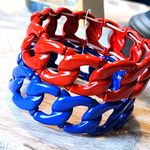 2 Chain Link Stretch Bracelet Set Red and Blue New Photo 1