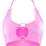 Pretty Little Thing NWT  Pink Denim Bralette Ring Detail Coated Tie Neck Top US 12 Photo 1