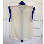 Sisley Sleeveless Cream Contrast Blue Trim Button Dressy Y2K Top Photo 1
