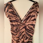 Felicite satin smocked tiger print dress size small. Vneck front and back. NWT Brown Photo 4