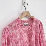 Ganni Floral Print Plisse Balloon Sleeve Georgette Blouse Floral Pink 36 US 0 Photo 3