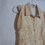 Ryu  CottageCore Sleeveless Beige Lace Overlay Button Front Dress Beach Boho Sz S Photo 2