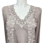 POL  Taupe Floral Crochet Boho Long Sleeve Top Size M Photo 1