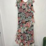 ZARA  Floral Chiffon Ruffled Tiered Spaghetti Strap Dress Black Green Medium Photo 2