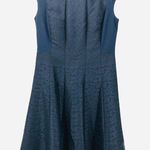 Lafayette 148 New York Full-Skirt Jacquard Panel Sleeveless Fit Flare Dress Navy Photo 3