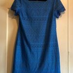 London Times  | Blue Lace Patterned Mini Dress Lined Size 10 Photo 0