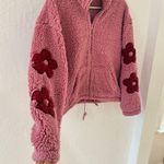 PacSun  Pink Teddy Sherpa Floral Zip Up Puffer Bomber Jacket Size Small Photo 10