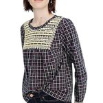 J.Crew Embroidered Peasant Blouse Top Tartan Plaid Medium Christmas Holiday Photo 0