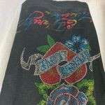 Ed Hardy  Black Long Sleeve Ribbed Embellished Hoody Top L Photo 2
