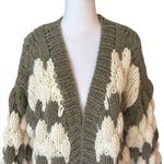 POL Chunky Knit Cardigan Sweater Oversized Olive Green and Cream Womens Small Photo 5
